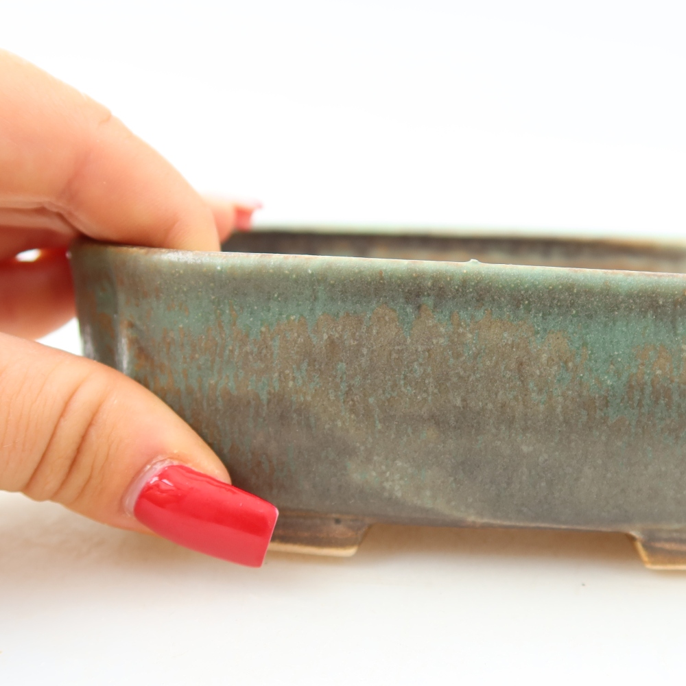 Ceramic bonsai pot, 13.5 x 12 x 4 cm, green