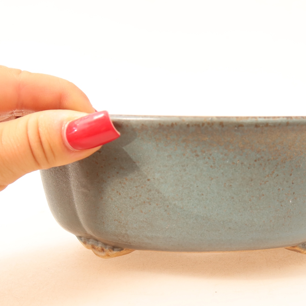 Ceramic bonsai pot, 18.5 x 16.5 x 6 cm, blue