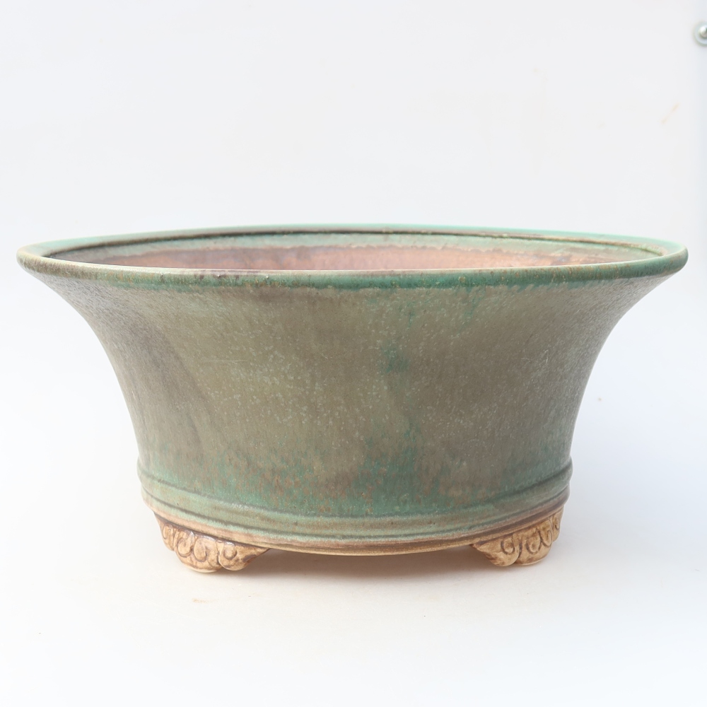 Ceramic bonsai pot, 31.5 x 31.5 x 14.5 cm, green