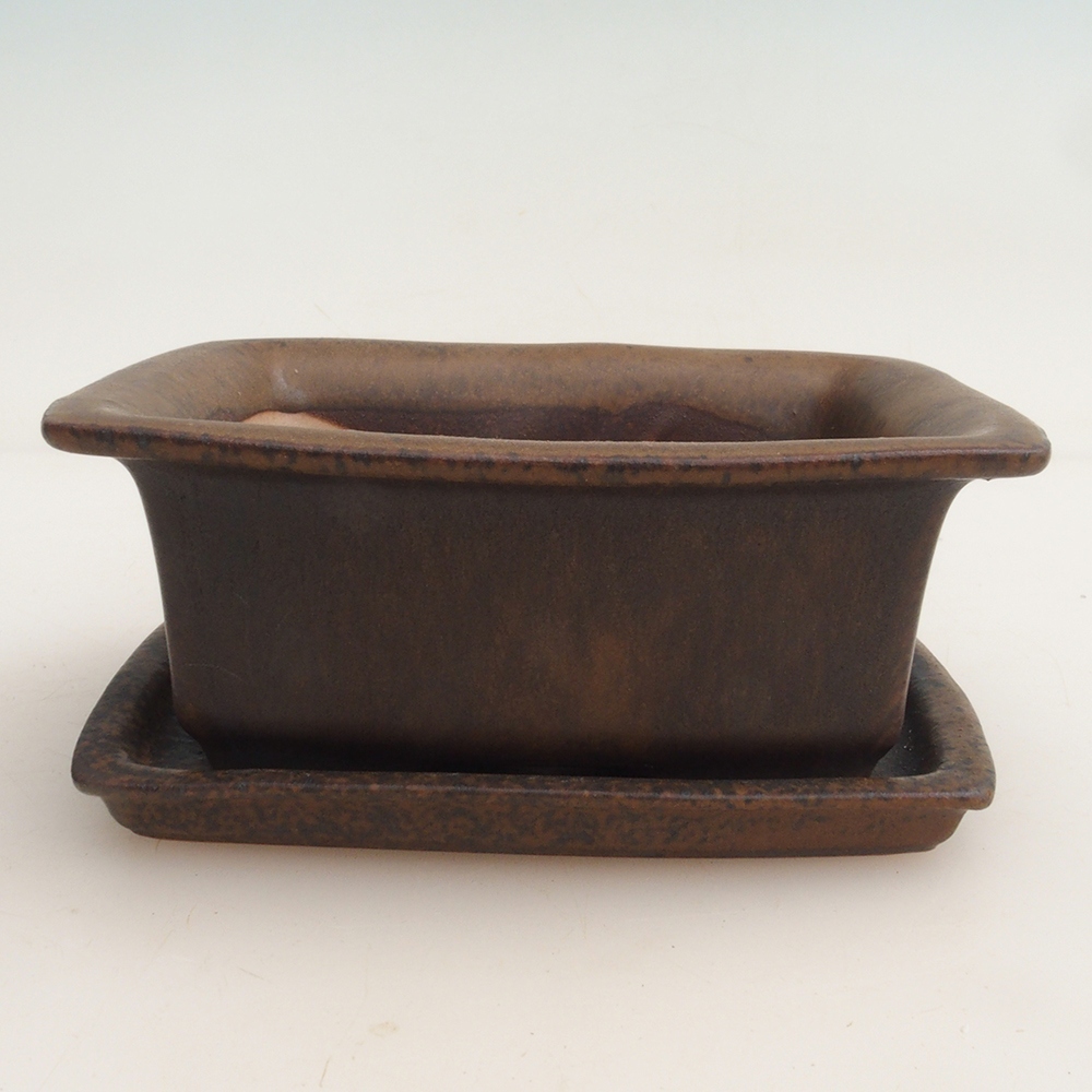 Bonsai bowl + saucer H11 - 11.5 x 10 x 4 cm. - brown