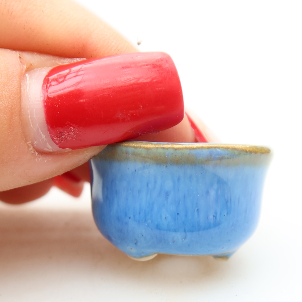 Ceramic bonsai pot, 2.5 x 2.5 x 2 cm, blue