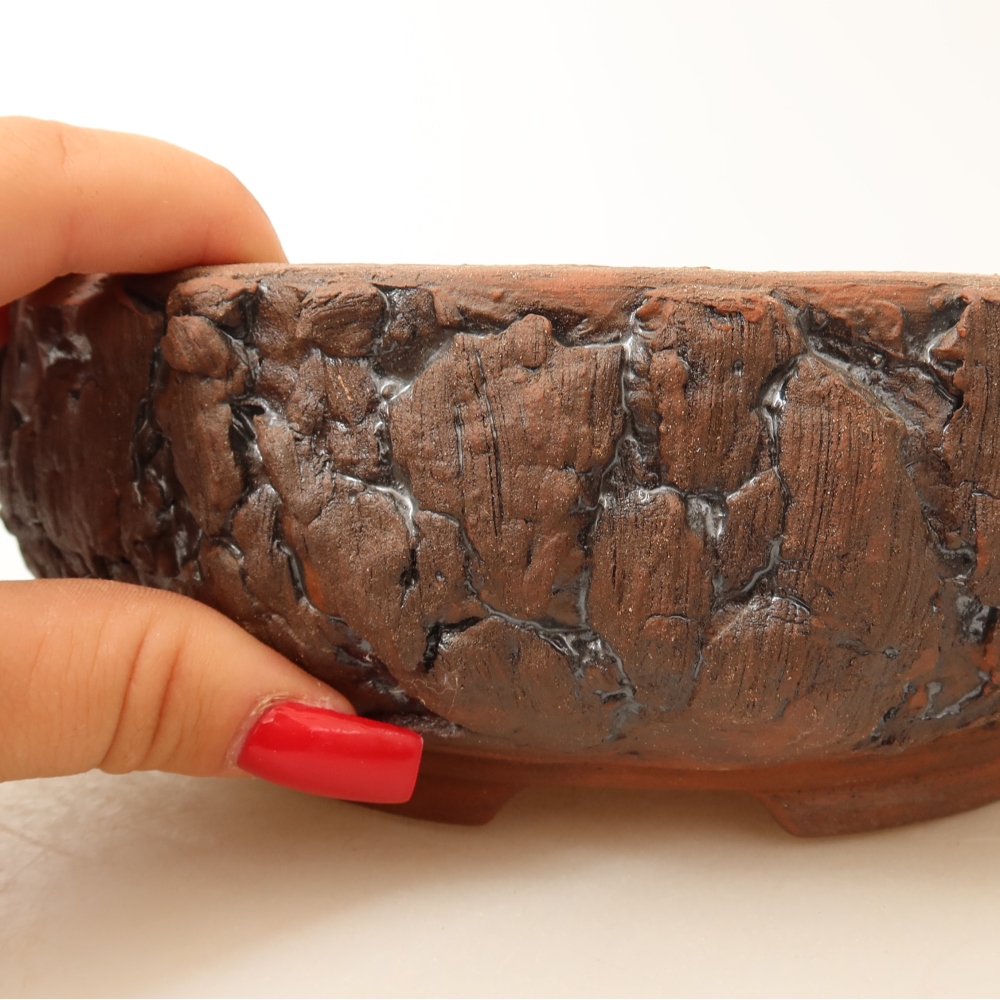 Ceramic bonsai pot, 17.5 x 17.5 x 6.5 cm, brown