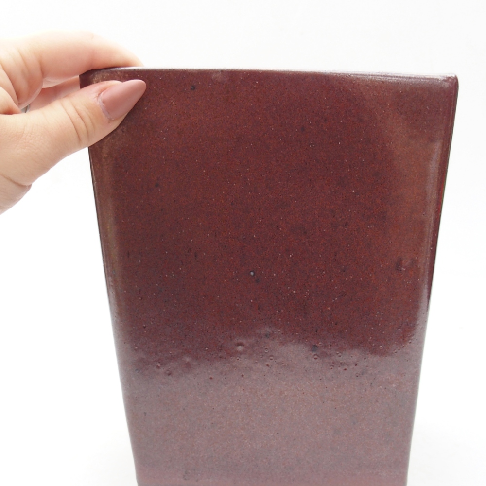 Ceramic bonsai bowl 15 x 15 x 19,5 cm, burgundy