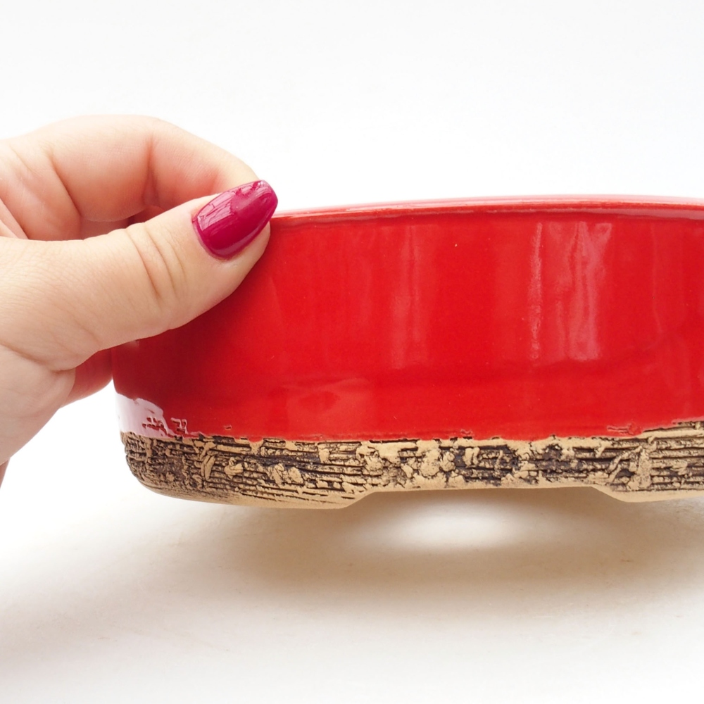 Ceramic bonsai bowl 17 x 17 x 6 cm, color red