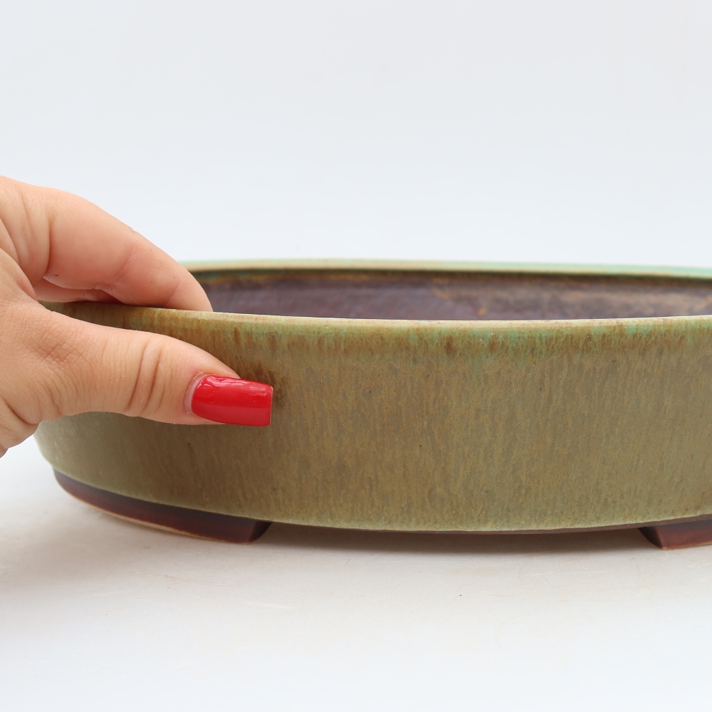 Ceramic bonsai pot, 32 x 28 x 6.5 cm, green