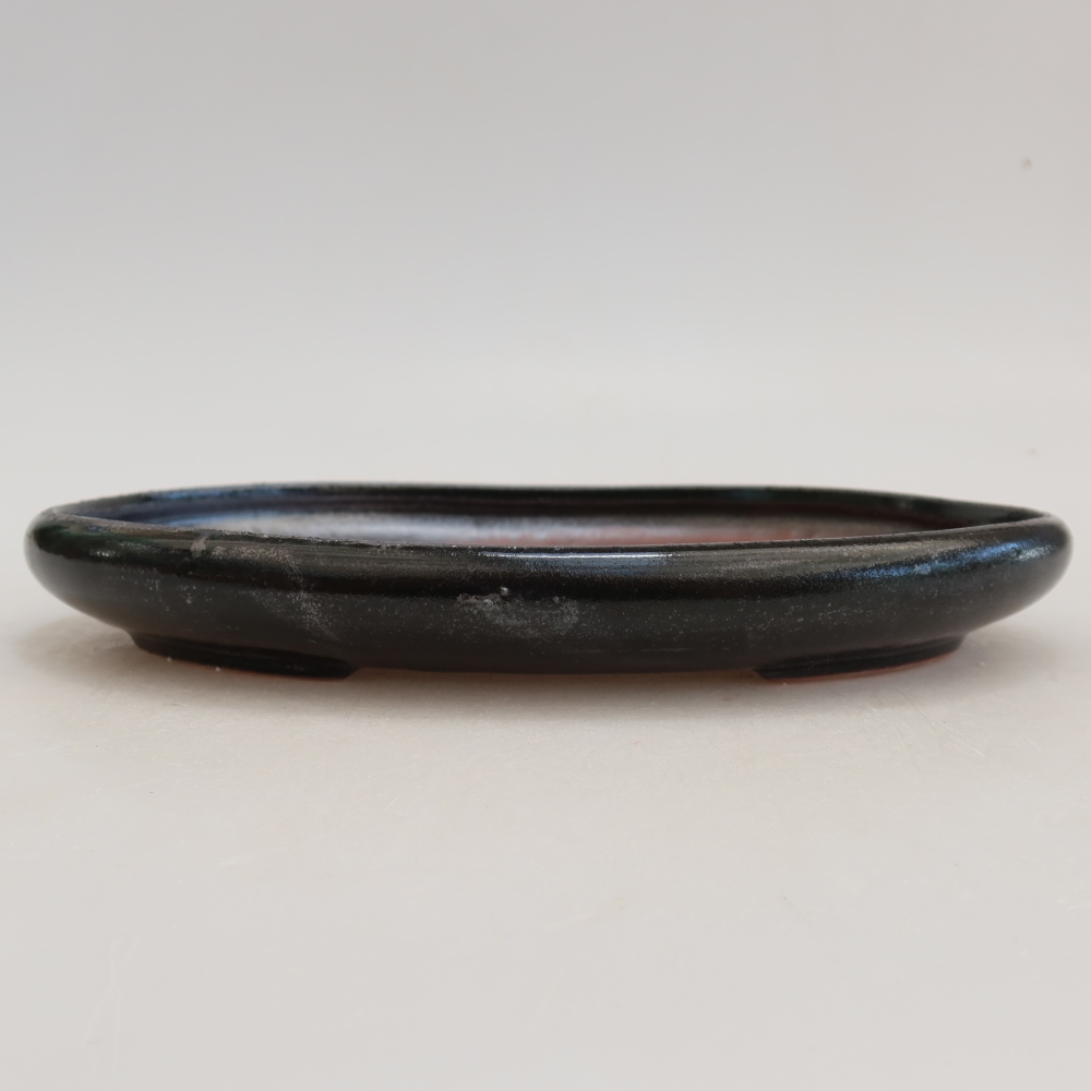 Ceramic bonsai pot, 22.5 x 16.5 x 3 cm, metallic green
