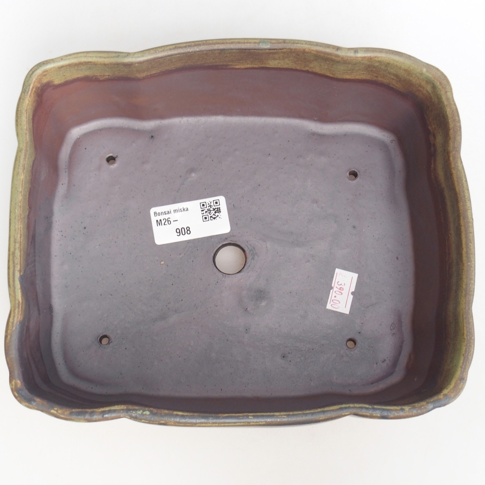 Ceramic bonsai bowl 21 x 18 x 7 cm, green-brown