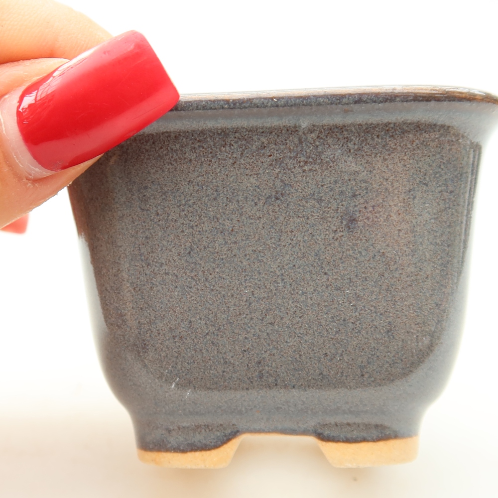 Ceramic bonsai pot, 6.5 x 6.5 x 5 cm, gray