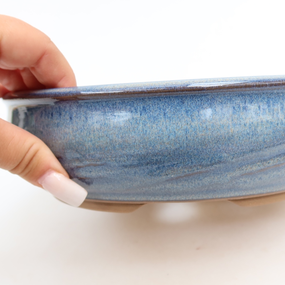 Ceramic bonsai pot, 22.5 x 22.5 x 6.5 cm, blue