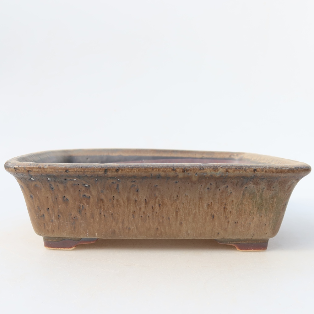 Ceramic bonsai pot, 17.5 x 14.5 x 5 cm, brown