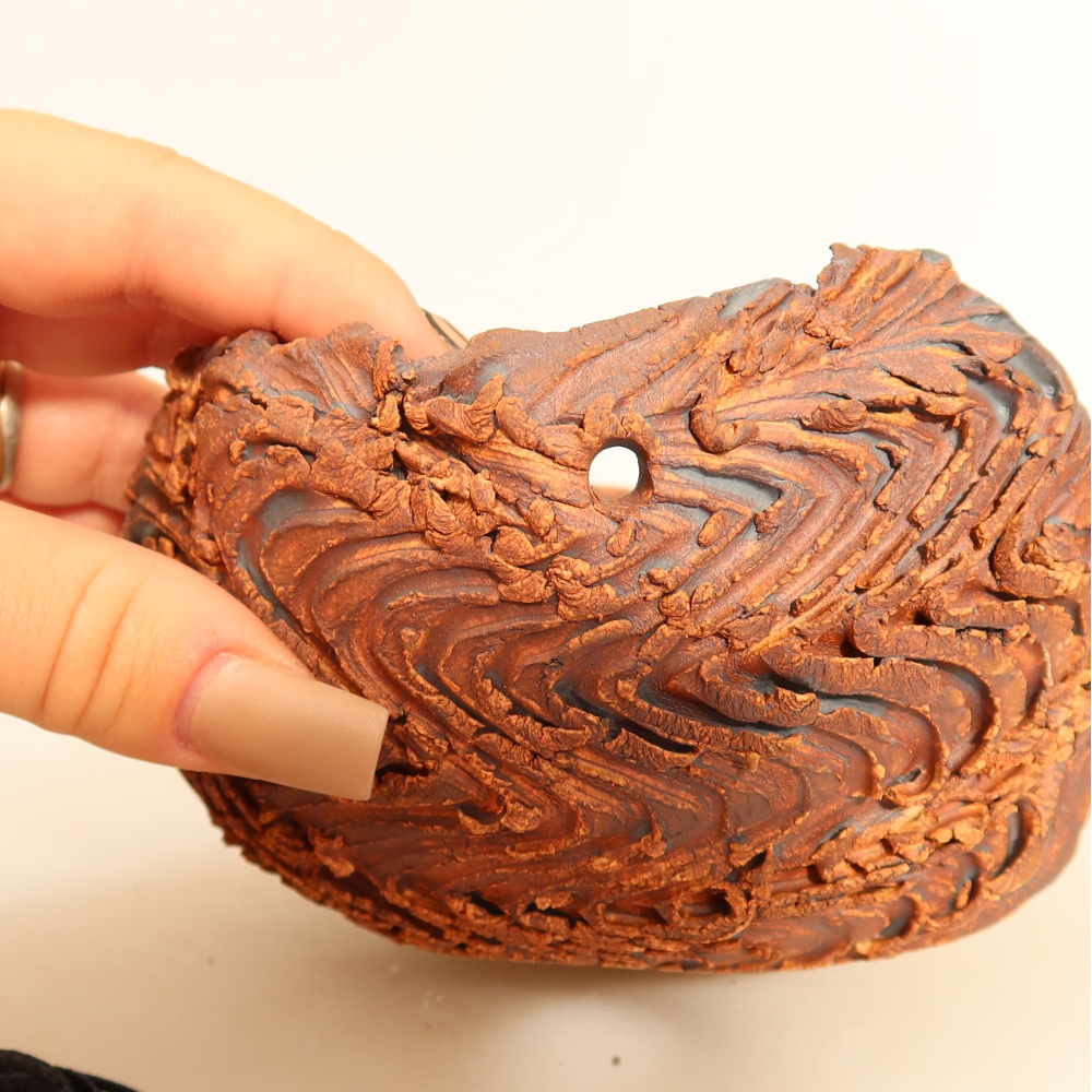 Ceramic Kokedama Pot, 12 x 12 x 7.5 cm, brown