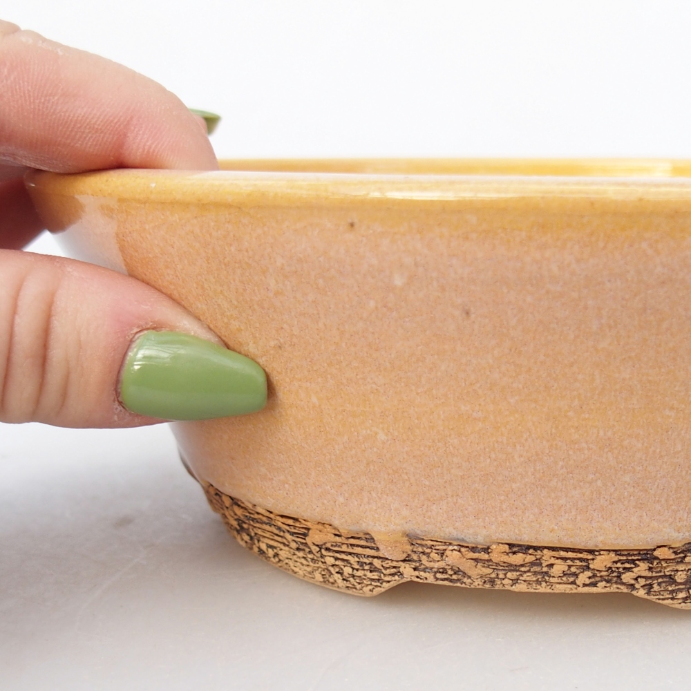 Ceramic bonsai bowl 16 x 16 x 5,5 cm, colour brown-yellow