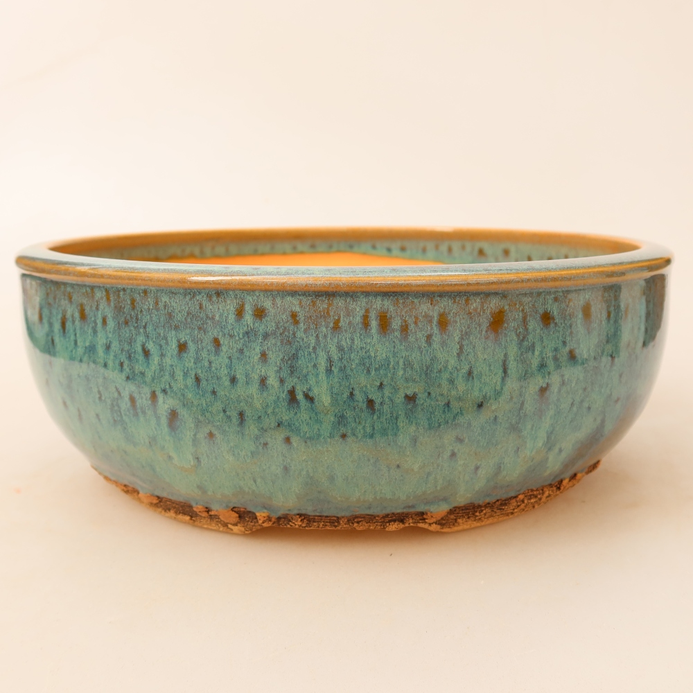 Ceramic bonsai pot, 24 x 24 x 8.5 cm, green