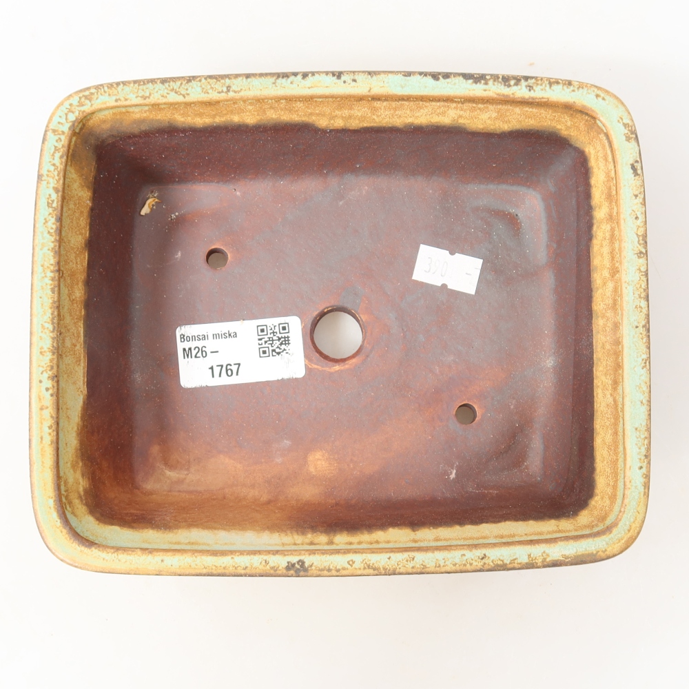 Ceramic bonsai pot, 17.5 x 14.5 x 5.5 cm, green