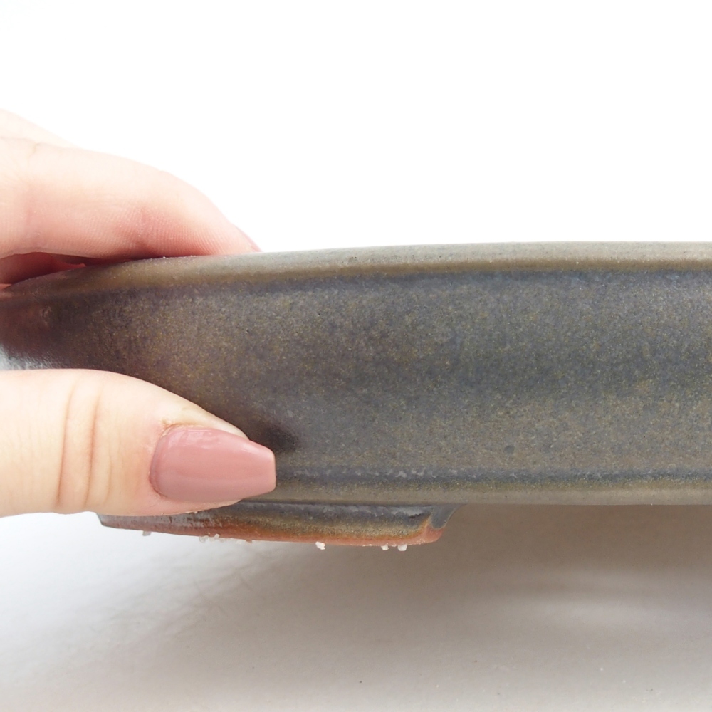 Ceramic bonsai bowl 24,5 x 20 x 4 cm, green-grey