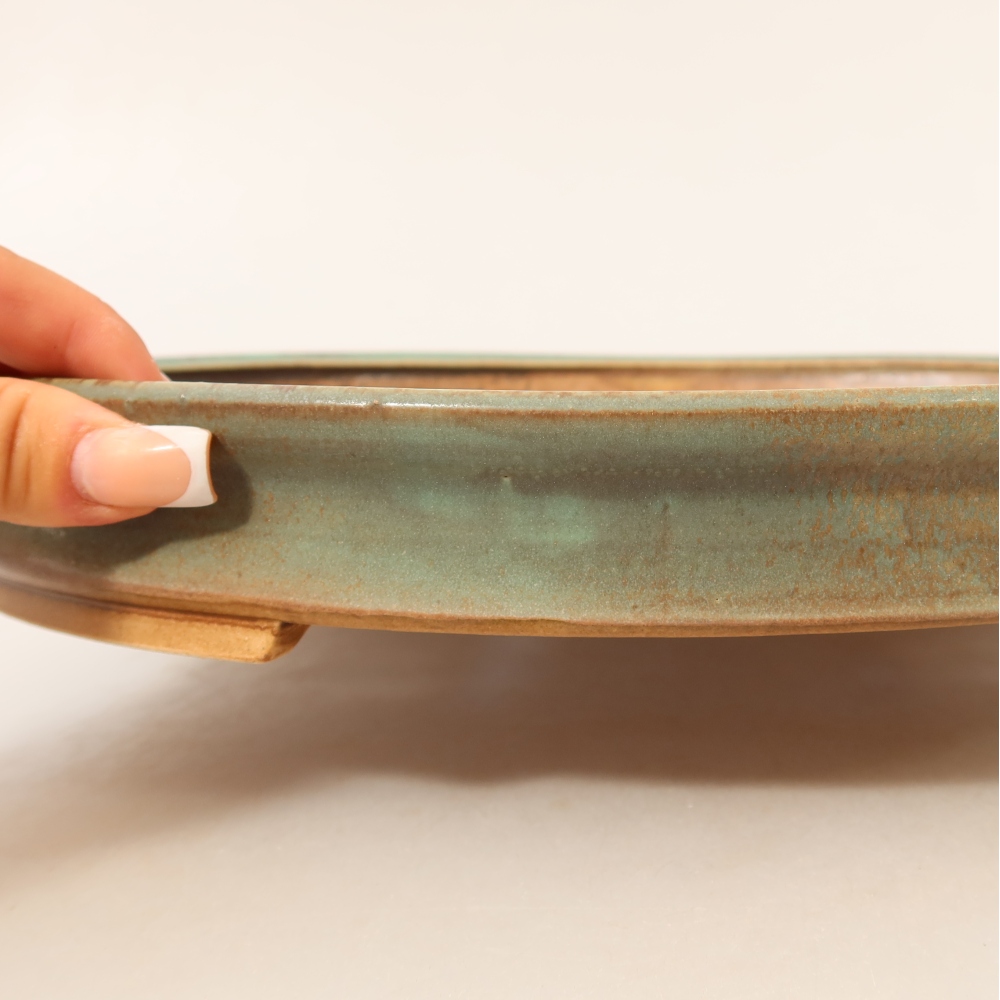 Ceramic bonsai pot, 30.5 x 26.5 x 4 cm, green