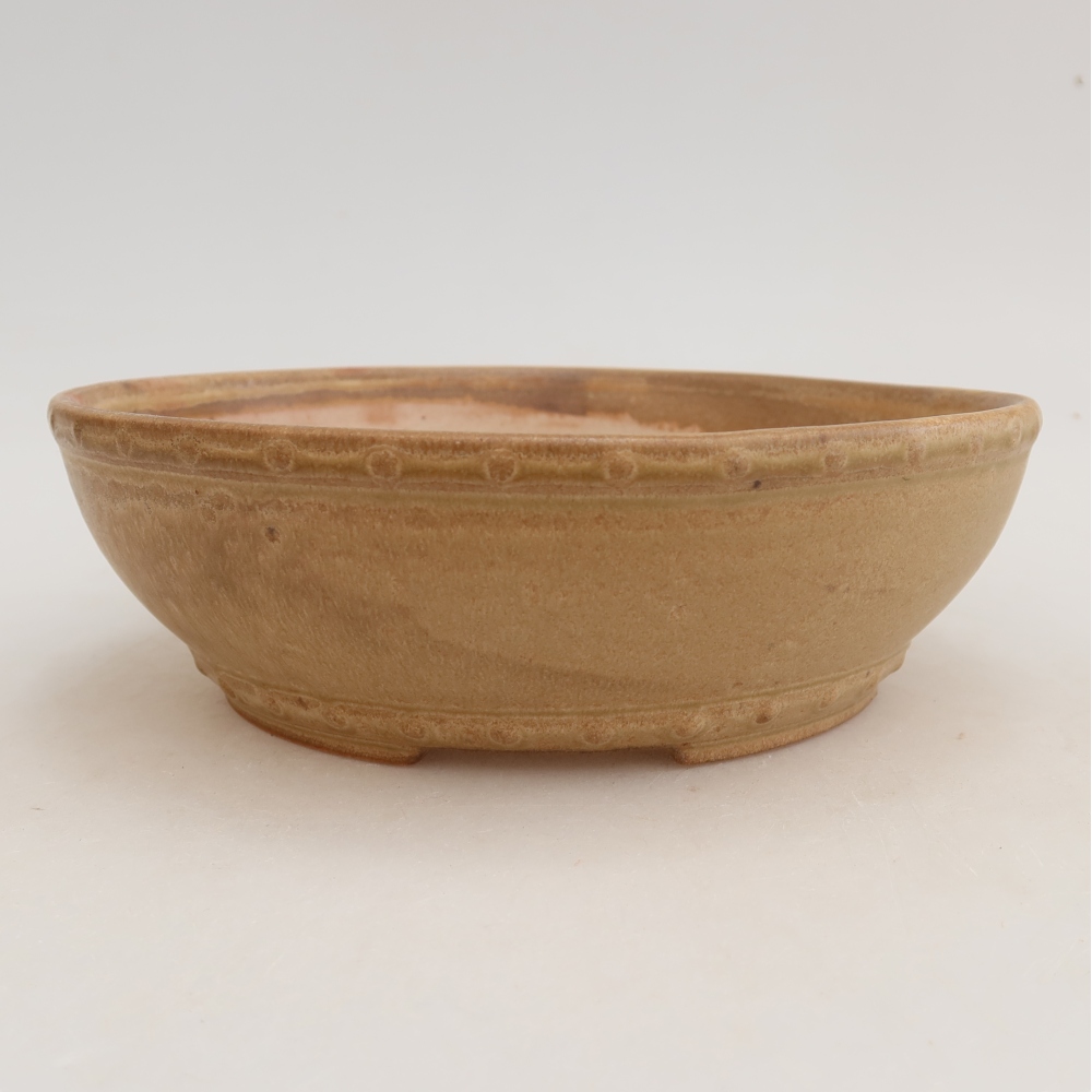 Ceramic bonsai pot, 17.5 x 17.5 x 5.5 cm, beige