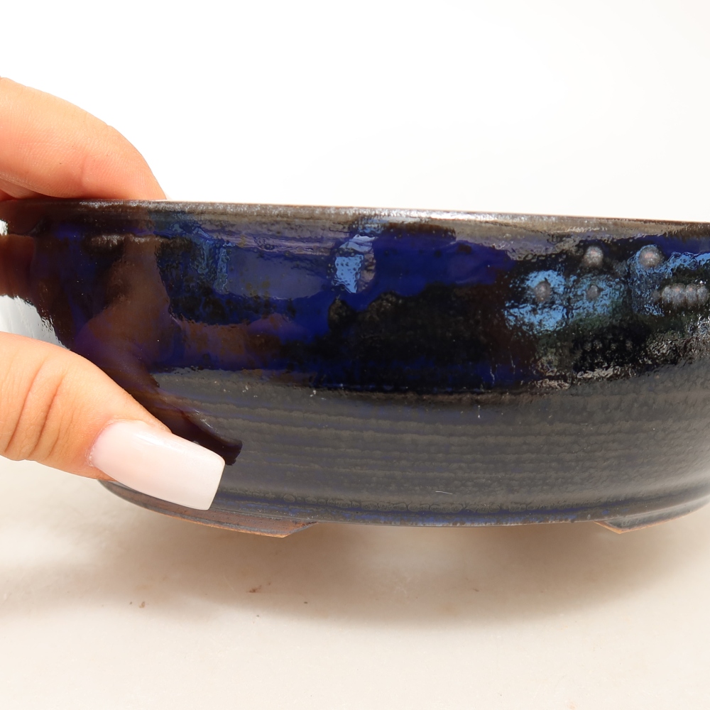 Ceramic bonsai pot, 18 x 18 x 5.5 cm, blue