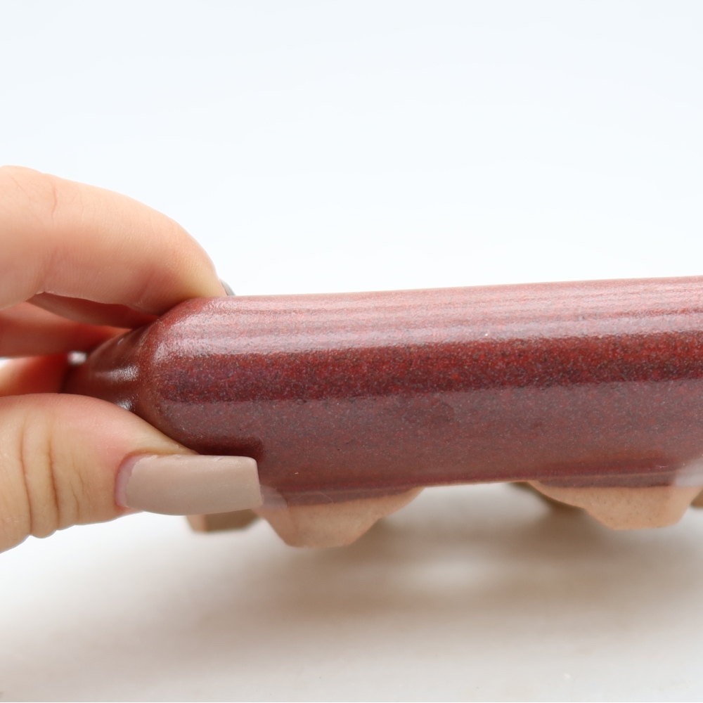 Ceramic bonsai pot, 17 x 15 x 4 cm, burgundy