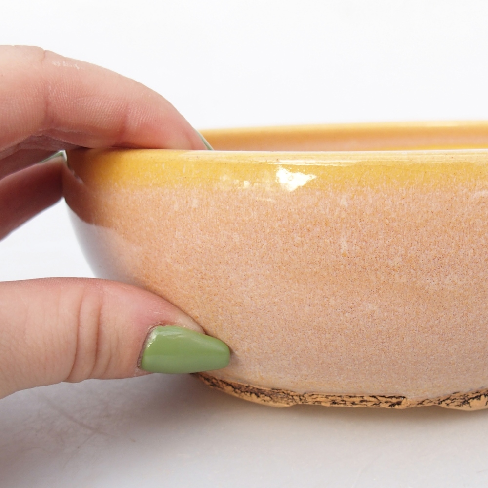 Ceramic bonsai bowl 16 x 16 x 6 cm, colour brown-yellow