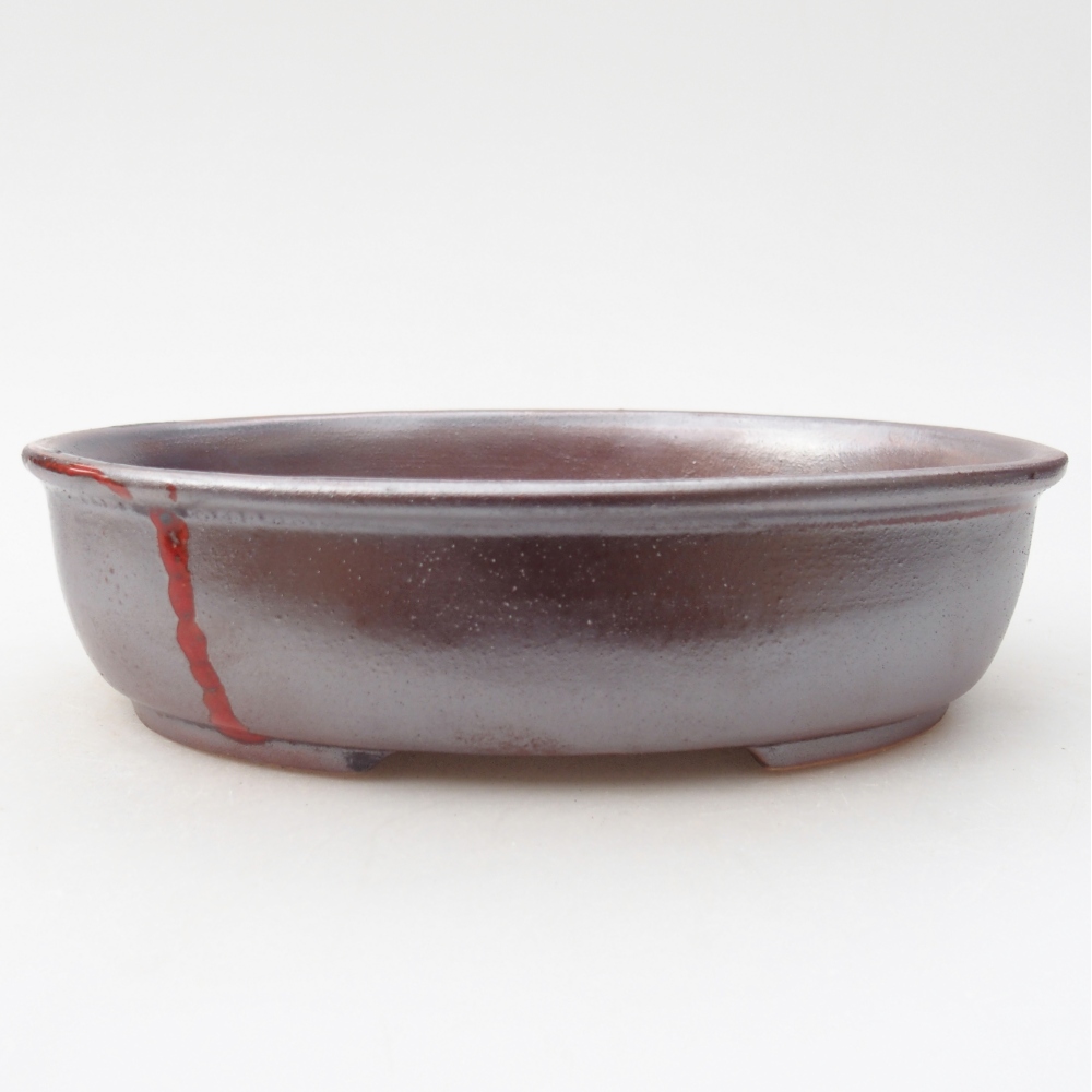 Ceramic bonsai bowl 19 x 14,5 x 4,5 cm, metallic red