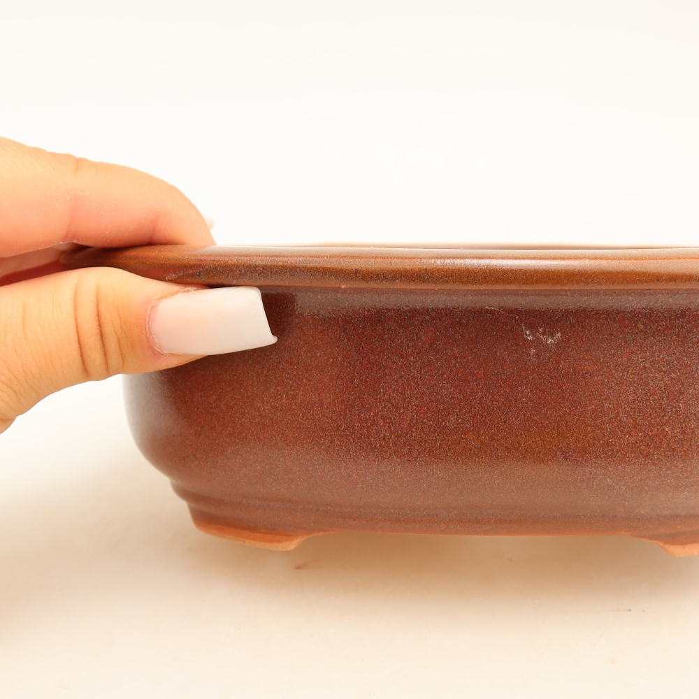Ceramic bonsai pot, 18 x 14.5 x 5.5 cm, burgundy