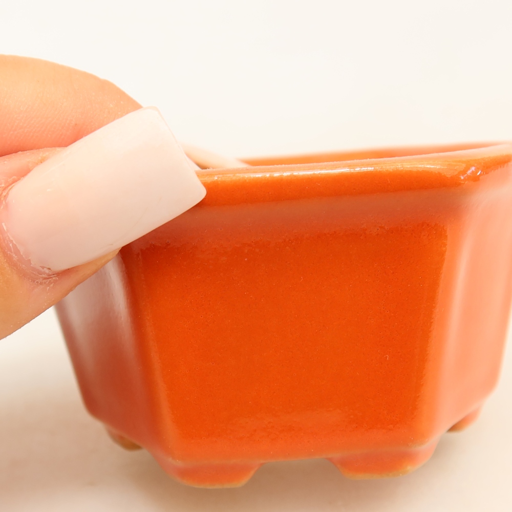 Ceramic bonsai pot, 7.5 x 7 x 4 cm, orange