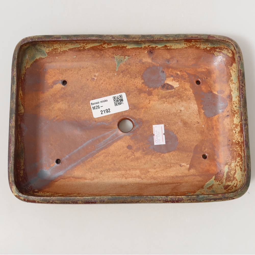 Ceramic bonsai pot, 24 x 17.5 x 4 cm, greenish-brown