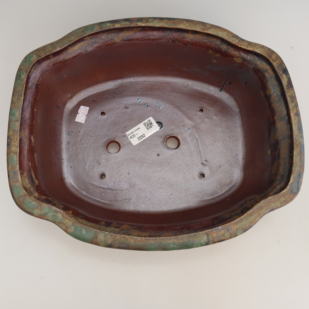 Ceramic bonsai pot, 30.5 x 25.5 x 10.5 cm, brown-green