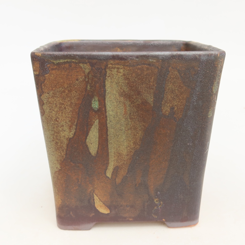 Ceramic bonsai pot, 13 x 13 x 14 cm, brown