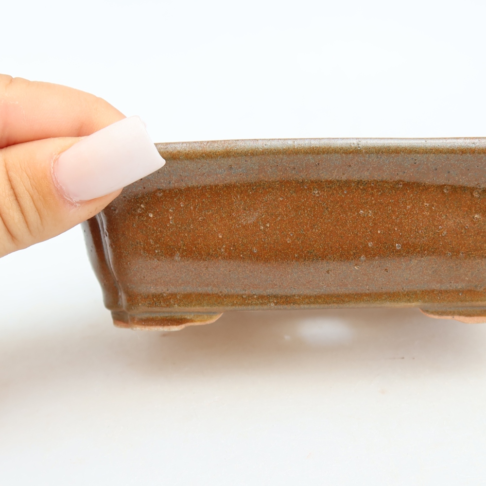 Ceramic bonsai pot, 13 x 10.5 x 4.5 cm, brown