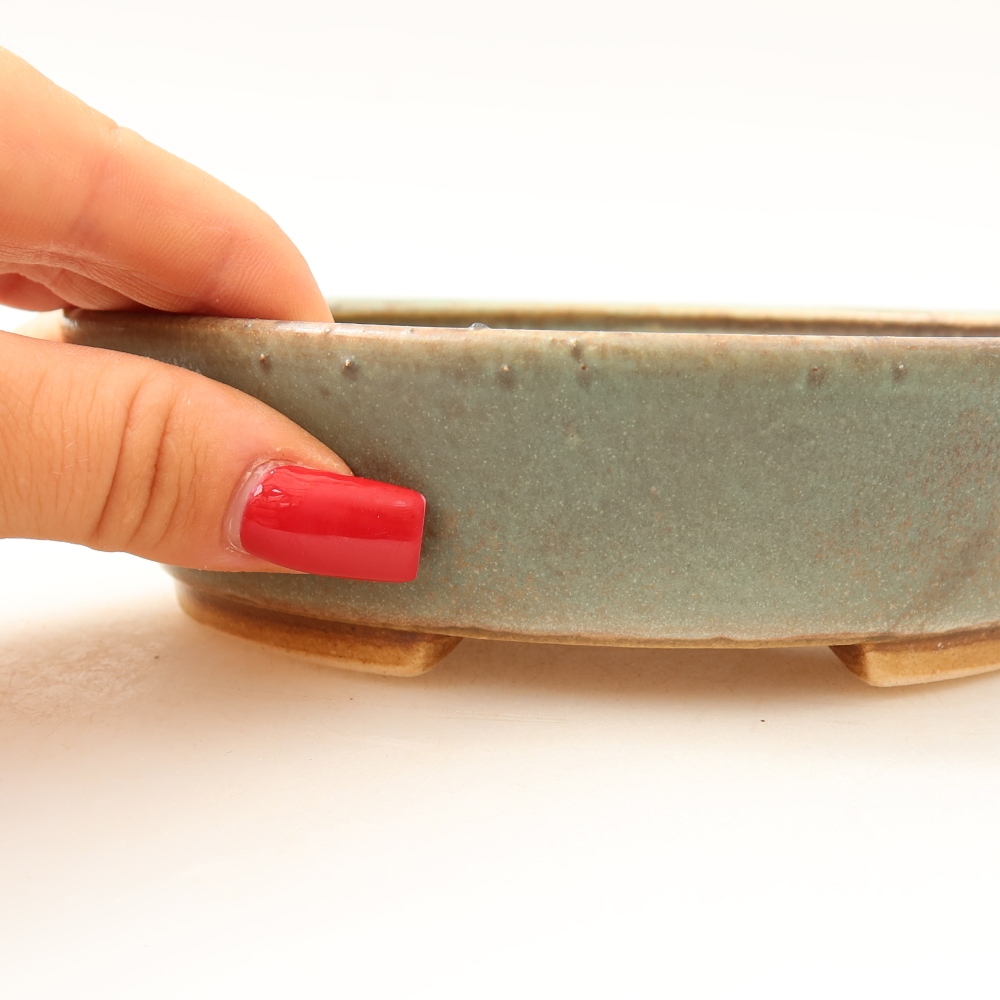 Ceramic bonsai pot, 15 x 14 x 4 cm, green