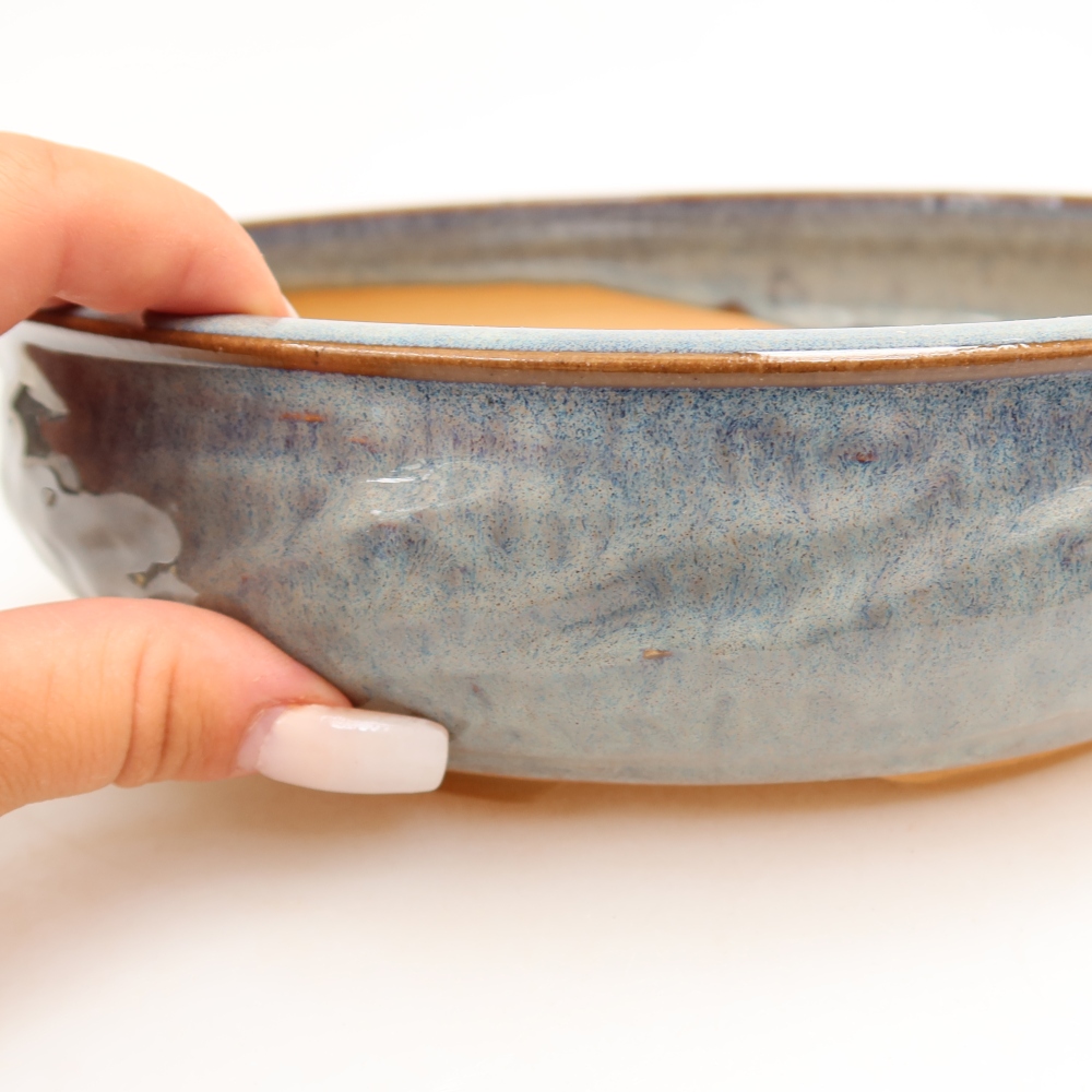 Ceramic bonsai pot, 21.5 x 21.5 x 6 cm, gray
