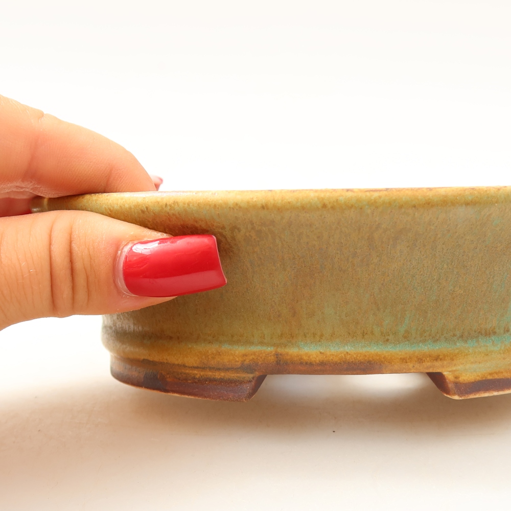 Ceramic bonsai pot, 14.5 x 13 x 4 cm, green