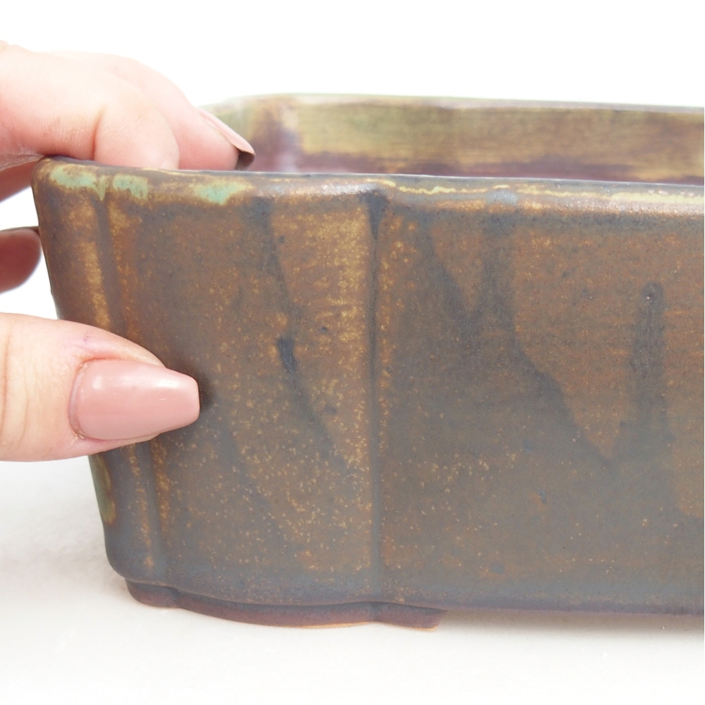 Ceramic bonsai bowl 21 x 18 x 7 cm, green-brown