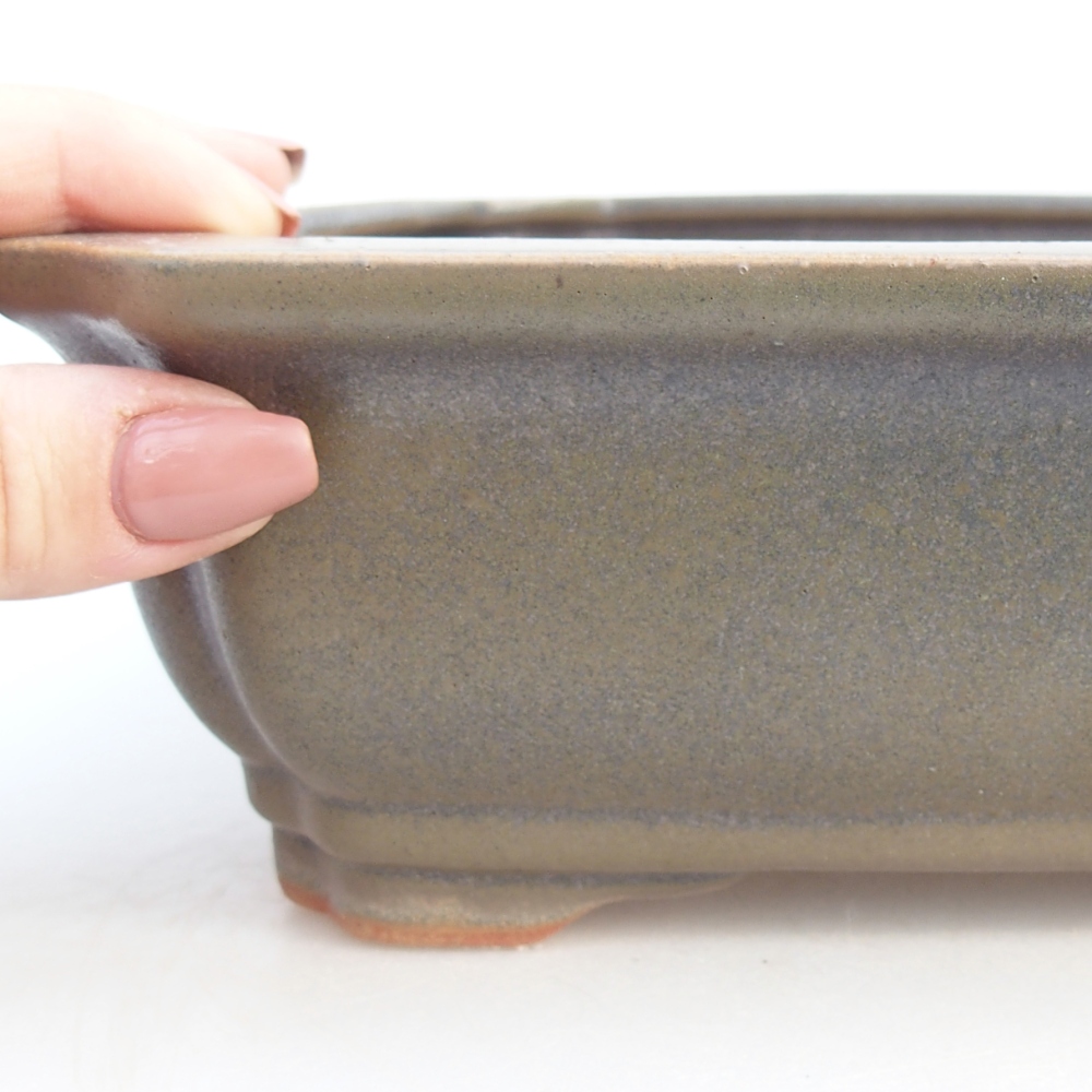 Ceramic bonsai bowl 28 x 22,5 x 7 cm, green-brown