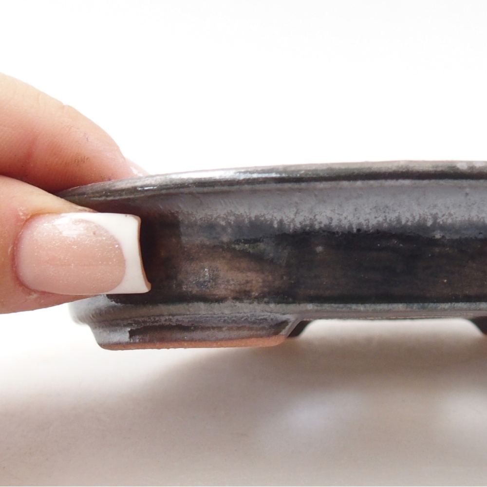 Ceramic bonsai bowl 12,5 x 10,5 x 2 cm, metallic green