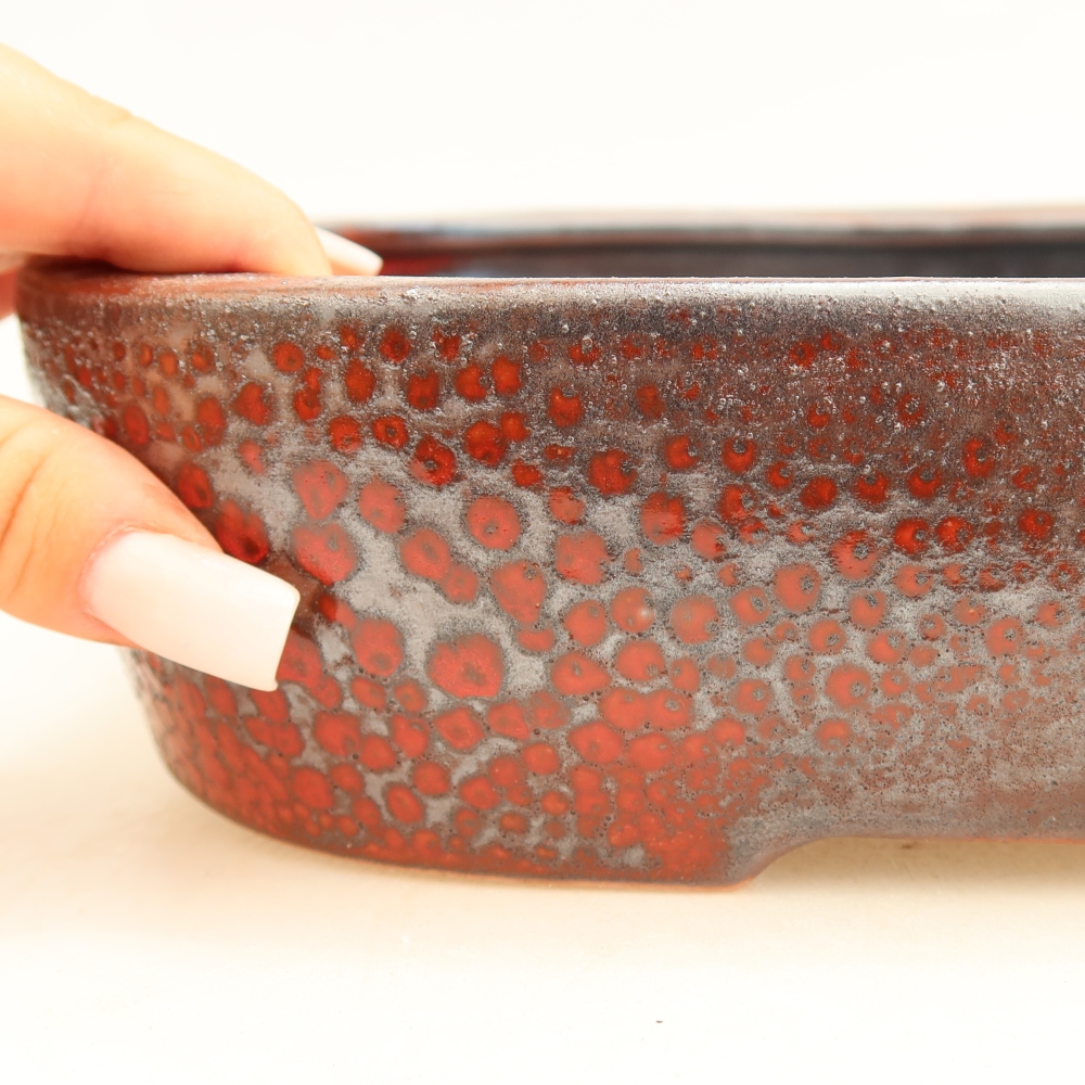 Ceramic bonsai pot, 32 x 24.5 x 6.5 cm, metallic red