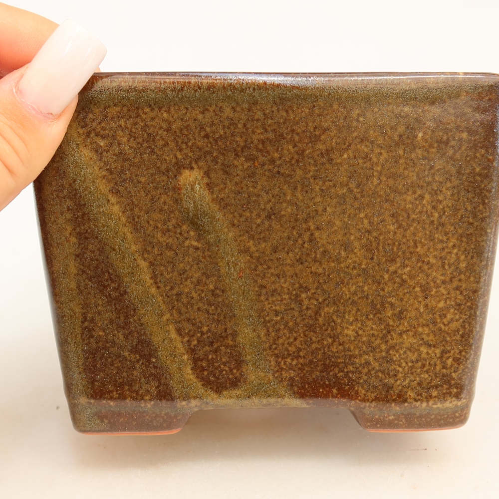 Ceramic bonsai pot, 12 x 12 x 9 cm, brown