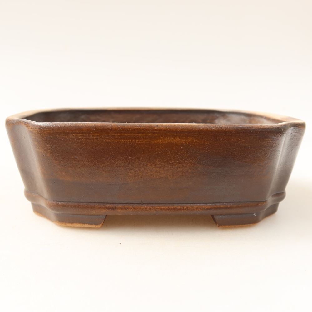 Ceramic bonsai pot, 13.5 x 11.5 x 4 cm, brown