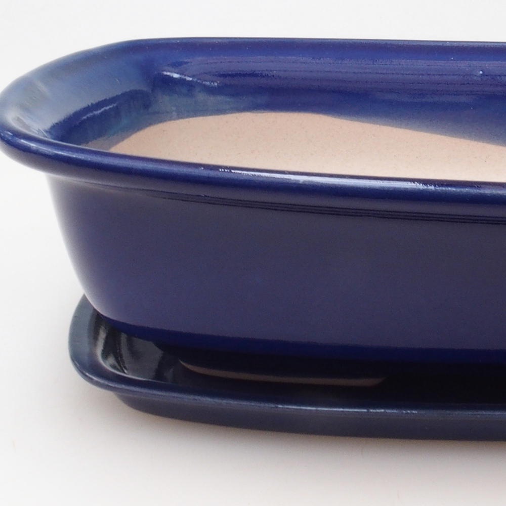 Bonsai pot + saucer H08 - 25 x 19.5 x 6 cm. - blue