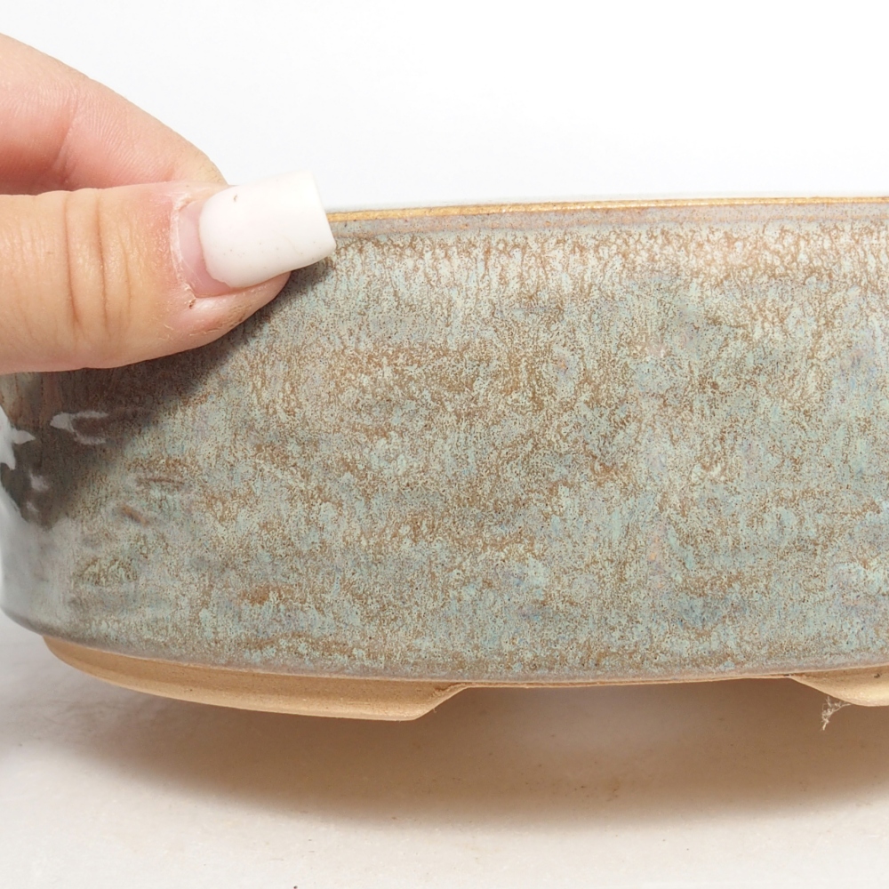 Ceramic bonsai bowl 20,5 x 20,5 x 6 cm, green