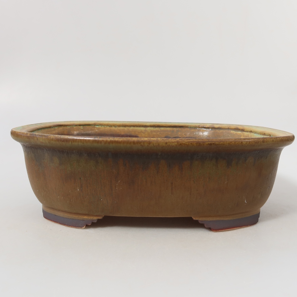 Ceramic bonsai bowl 25 x 21,5 x 7,5 cm, green