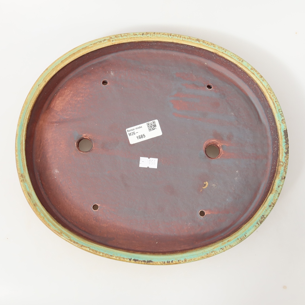 Ceramic bonsai pot, 30.5 x 26.5 x 4 cm, green