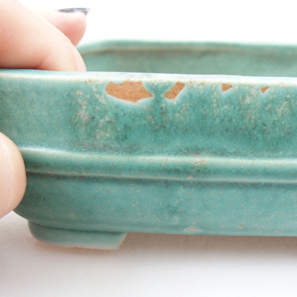 Ceramic bonsai bowl 14 x 12 x 4,5 cm, color green