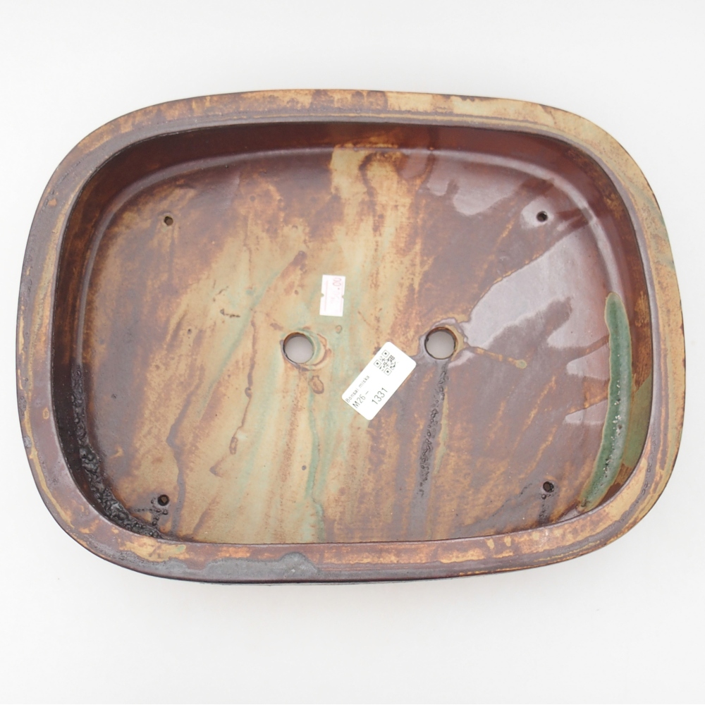 Ceramic bonsai bowl 32 x 24,5 x 6,5 cm, colour brown-green