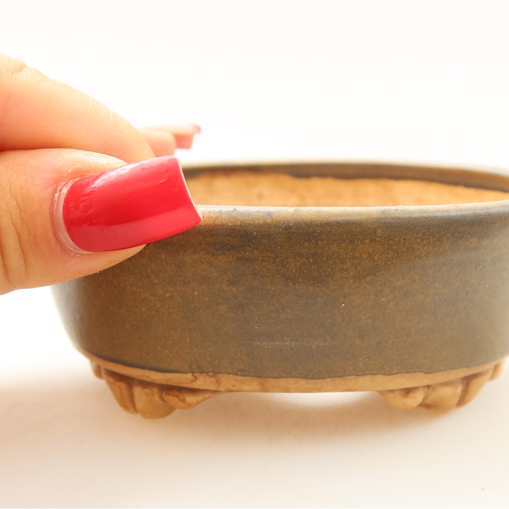 Ceramic bonsai pot, 9.5 x 8 x 4 cm, brown