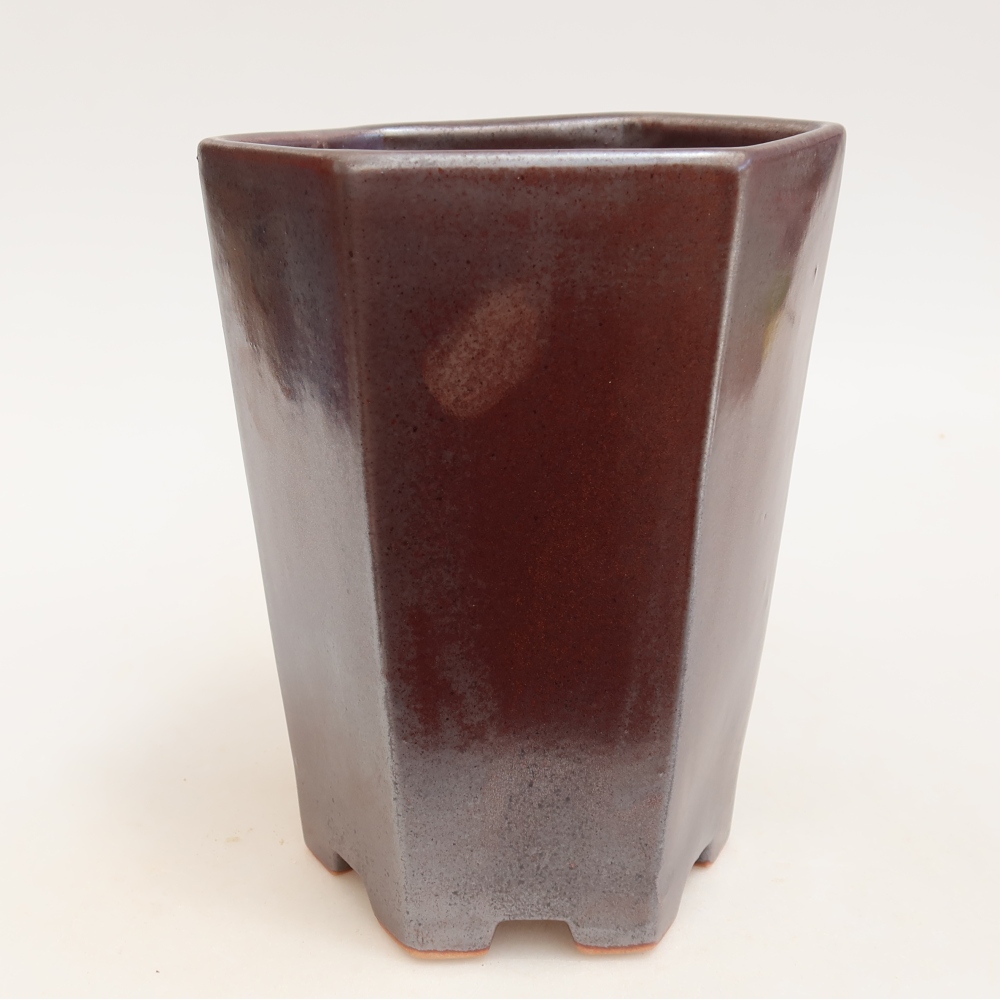 Ceramic bonsai pot, 13 x 12 x 17 cm, metallic color