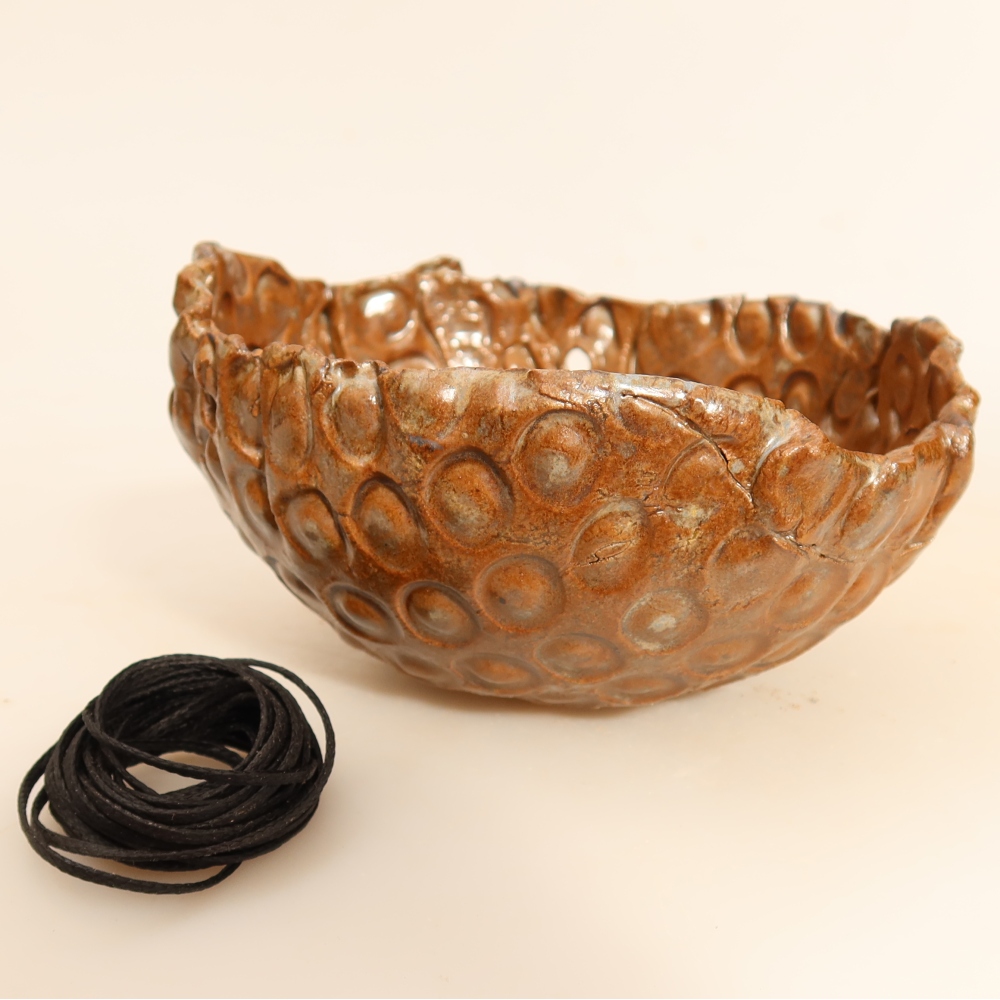Ceramic Kokedama Pot, 12.5 x 11.5 x 6 cm, brown