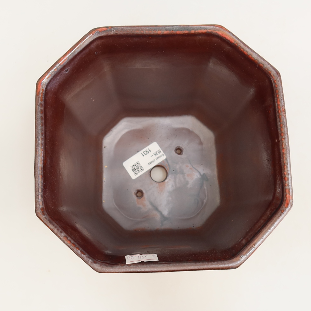 Ceramic bonsai pot, 17.5 x 17.5 x 15.5 cm, red